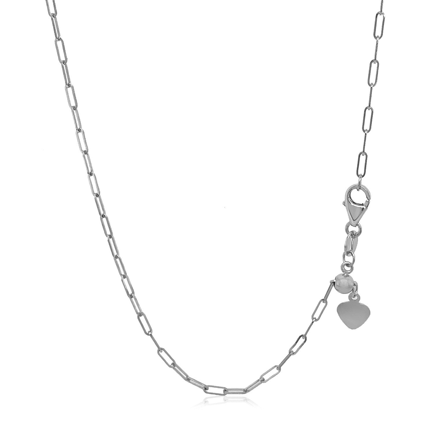 14k White Gold Adjustable Paperclip Chain (1.50 mm) in a sleek high-contrast midnight luxury editorial style